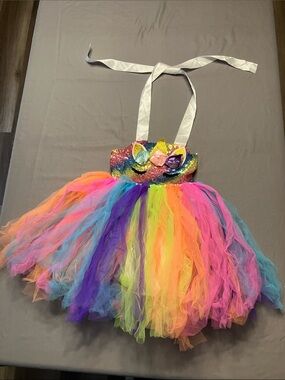 Girls Multicolor Rainbow Tulle Dance Costume with Sequin Bodice
